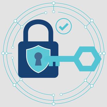 A padlock with a key, surrounded by circuit lines, representing robust cybersecurity and digital protection vector