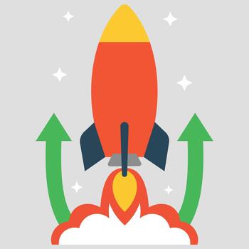 un rojo cohete lanzamiento hacia arriba con verde flechas, simbolizando un exitoso puesta en marcha y negocio lanzamiento vector