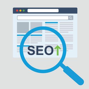 un aumentador vaso terminado un web navegador, destacando seo con un hacia arriba flecha para buscar motor mejoramiento vector