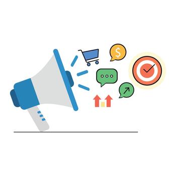 Announcing Digital Marketing Strategy with Sales and Target Icons vector