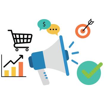 Megaphone Announcing Digital Marketing Strategy With Sales and Target Icons vector