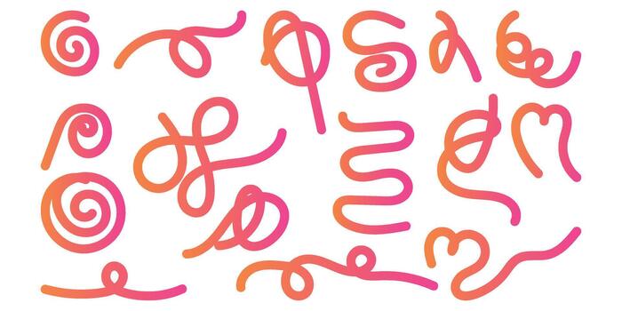 Abstract swirls and lines in pink and orange gradient vector
