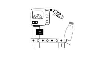 Illustration of a machine adding almonds to a bottle on a factory production line. video