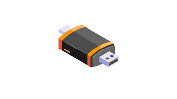 Universal serial bus, external data storage, flash drive icon animation in isometric style video