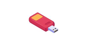 Universal serial bus, external data storage, flash drive icon animation in isometric style. video