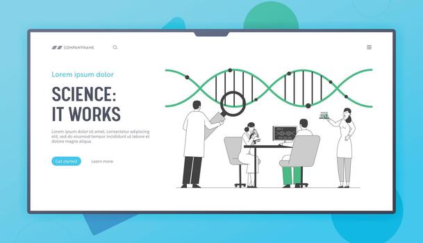 Laboratory Research or Experiment Process Website Landing Page. Medicine Genetic Technology. Scientists Working with Dna Structure in Lab Web Page Banner. Cartoon Flat Illustration, Line Art vector