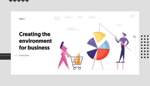 Team Partnership, Teamwork Cooperation Website Landing Page. Business People Connecting Huge Pie Chart Elements Separated Data Graph Construction Web Page Banner. Cartoon Flat Illustration vector