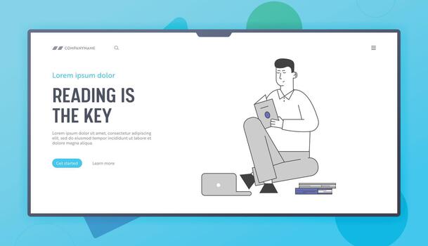 Education and Knowledge Website Landing Page. Student Sitting with Tablet Learning Homework or Prepare to Exams in University or College Web Page Banner. Cartoon Flat Illustration, Line Art vector