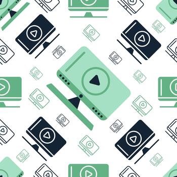 Seamless pattern showing monitor screens with play icons vector