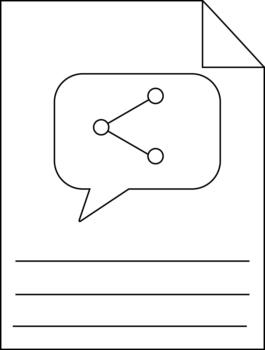 A document contains a conversation bubble with a share icon with three lines at the bottom vector