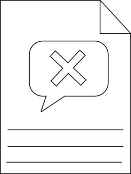 A document displaying a speech bubble with an X inside suggesting a negative or rejected message vector