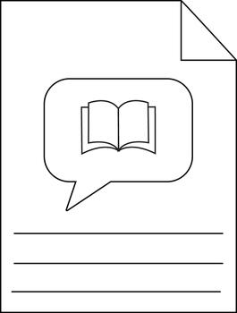 A document icon displaying a speech bubble containing a book vector