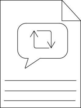 A document with a folded corner three lines and a speech bubble containing updown arrows vector