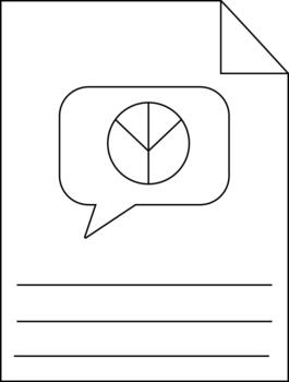 A document with a speech bubble containing a pie chart Three horizontal lines appear below vector