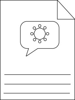 A document with a speech bubble containing a microbevirus above 3 lines A folded corner is in the top right vector