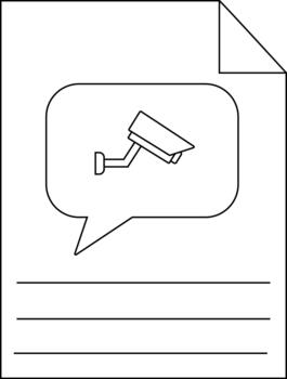 A document with a speech bubble containing a surveillance camera and three blank lines vector