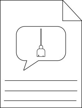 dibujo de un documento con un Escoba en un habla burbuja y escritura líneas abajo vector