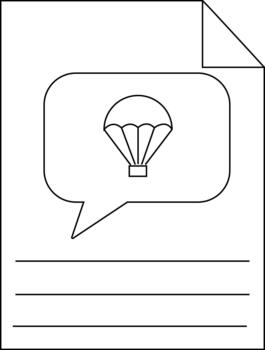 Outline of a document with lines and a speech bubble containing a parachute vector