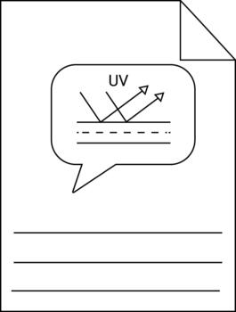 UV ray reflection on a diagram within a speech bubble on a document with text lines vector