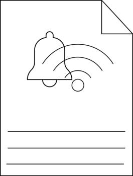 A document displaying a notification bell with curved lines above it and three horizontal lines below it vector