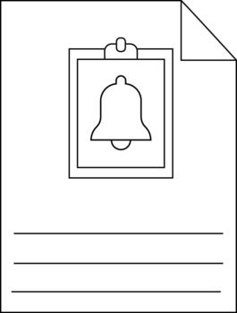 A document featuring a bell icon on a clipboard alongside blank lines and a folded page corner vector