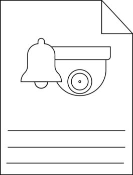 A document shows an icon of a security camera with a notification bell vector