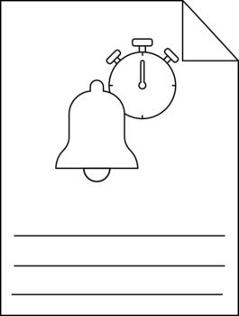 A document with a bell and stopwatch icon at the top and three horizontal lines across the bottom vector