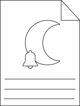 A drawing of a crescent moon a bell and three horizontal lines on a sheet of paper vector