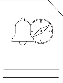 A line drawing shows a bell compass lines and a page with a folded corner vector