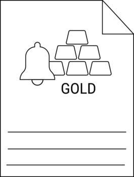 A form with a bell gold bars GOLD text and blank lines for input The corner is folded down vector