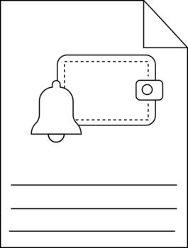 Document with a notification bell and wallet featuring blank lines below vector