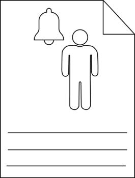 contorno de documento con persona notificación campana doblada esquina y líneas para texto vector