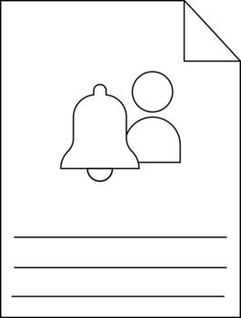 Sheet of paper featuring an icon with a bell and human figure plus three horizontal lines vector