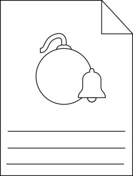 Sheet of paper has a bomb and bell icon above three lines with the upper corner of the sheet folded vector