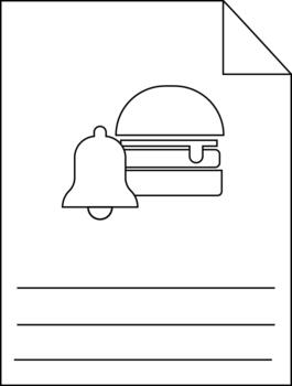 el imagen representa un hamburguesa y campana icono en un sábana con líneas indicando un notificación o comida orden concepto vector