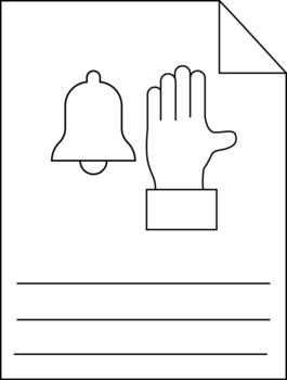 A lined document with a folded corner a bell a hand with a cuff vector