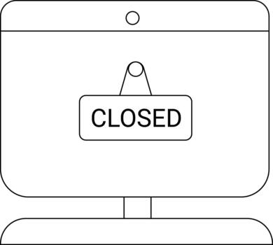 un blanco y negro contorno dibujo de un computadora monitor mostrando un cerrado firmar vector
