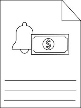 Outline of a document with a bell and dollar bill atop text lines vector