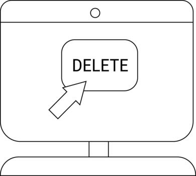 A computer displays a DELETE button being pointed to by an arrow vector