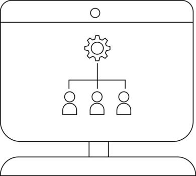 A computer monitor displaying a gear above three connected people icons vector