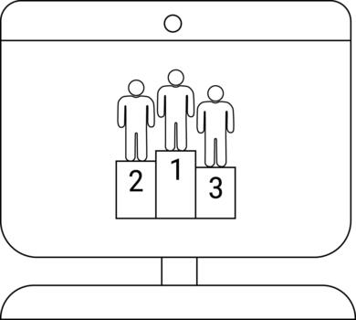 A computer monitor displays three stick figures on a podium labeled 1 2 and 3 vector