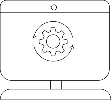 A computer monitor shows a gear symbol with circular arrows on its screen vector