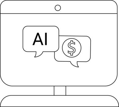 A computer monitor with speech bubbles showing AI and a dollar sign vector