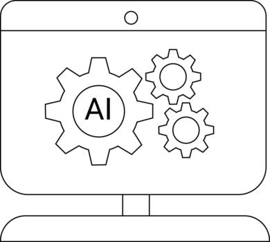 A computer monitor with gears displayed the largest has AI in its center vector