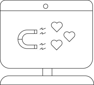 A computer screen displays a magnet with hearts indicating an attraction or connection theme vector