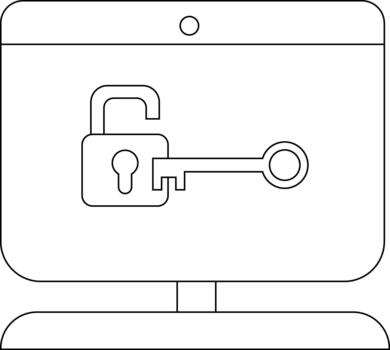 A desktop computer display showing a padlock with a key inside suggesting unlocked security vector