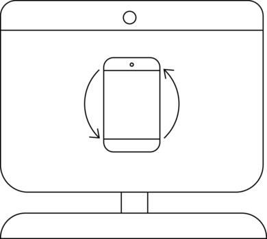 un escritorio computadora muestra un teléfono inteligente giratorio simbolizado por curvo flechas vector