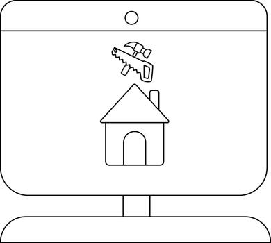 un monitor muestra un casa icono con un martillo y Sierra encima eso y un circulo a el parte superior vector