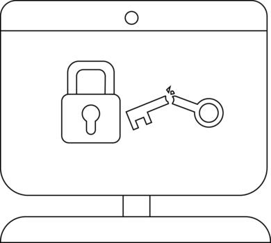 A monitor displays a padlock and a broken key symbolizing a security breach vector