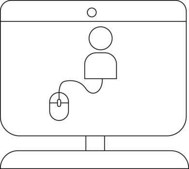 un sencillo escritorio computadora con un monitor un ratón y un usuario icono vector